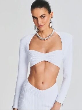 NWT Retrofete Jovanna bandage knit White Ribbed Long-Sleeve Crop Top Sz M $295